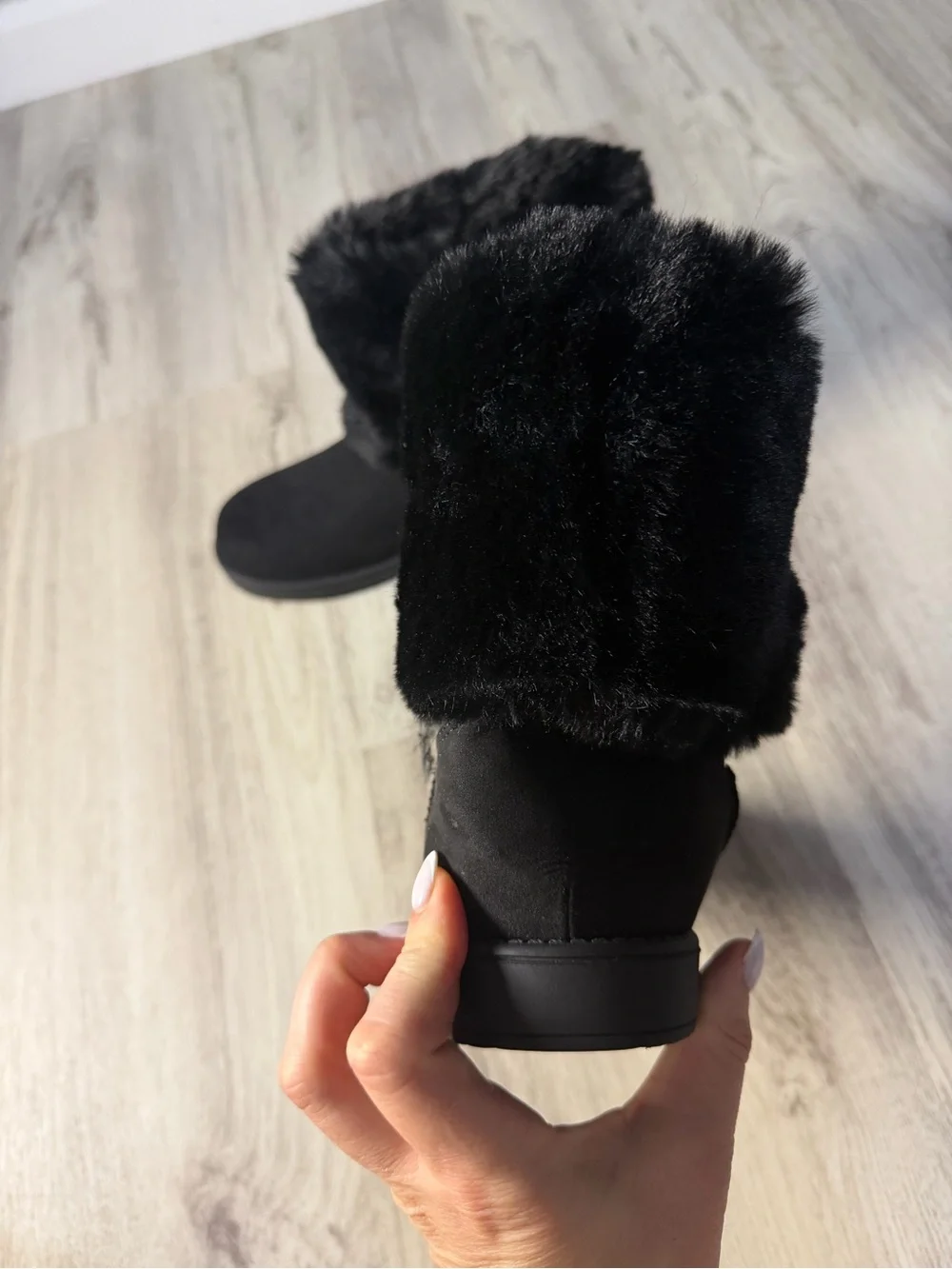 G by Guess Black Faux Fur Cuff Winter Boots with Logo Charm